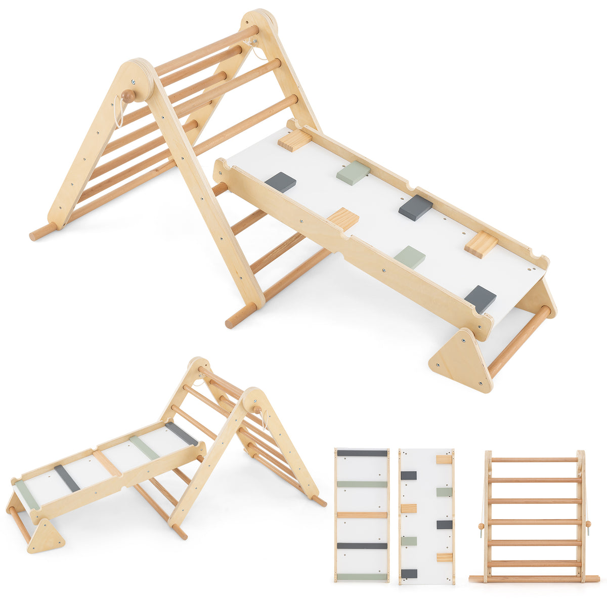 Costzon Pikler Triangle Set with Cushion, Montessori Climbing Toys (Yellow)