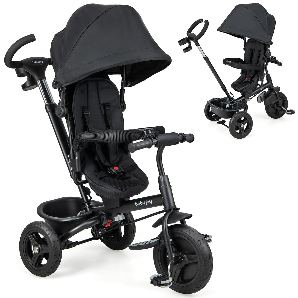 Tricycle Bébé Évolutif 4 En 1 - Avec Pare-Soleil, Paniers Et Poignée Réglable - De La Poussette Au Vélo - Bleu - Dès 12 Mois