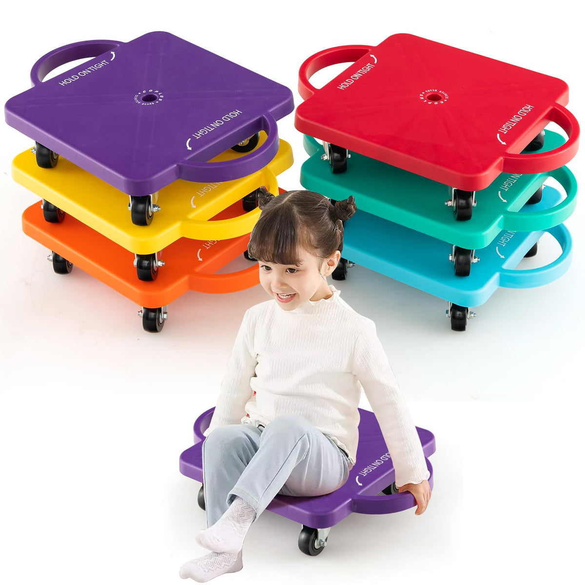 Sitting Floor Scooter Board with Handles & Non-Marring Casters for Kid ...