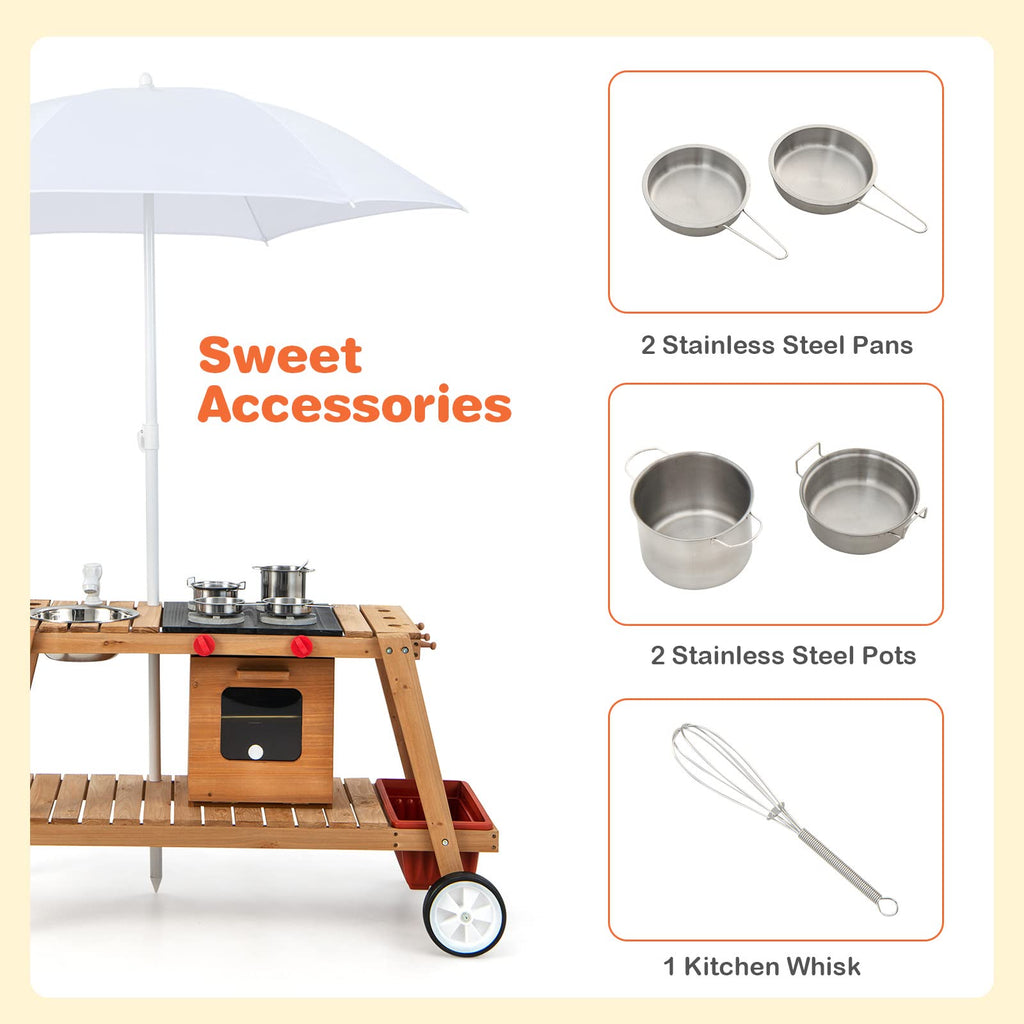 Indoor & Outdoor Wooden Pretend Cooking Cart  - Costzon