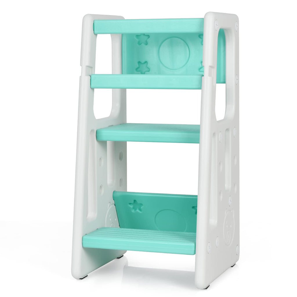 Kids Kitchen Step Stool with Double Safety Rails, Green - Costzon