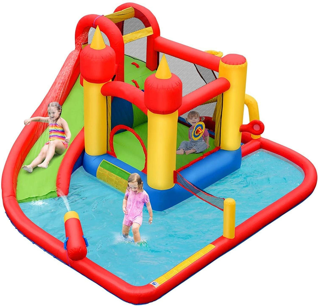 Inflatable Bounce House, Mighty 7 in 1 Water Slide Park - costzon