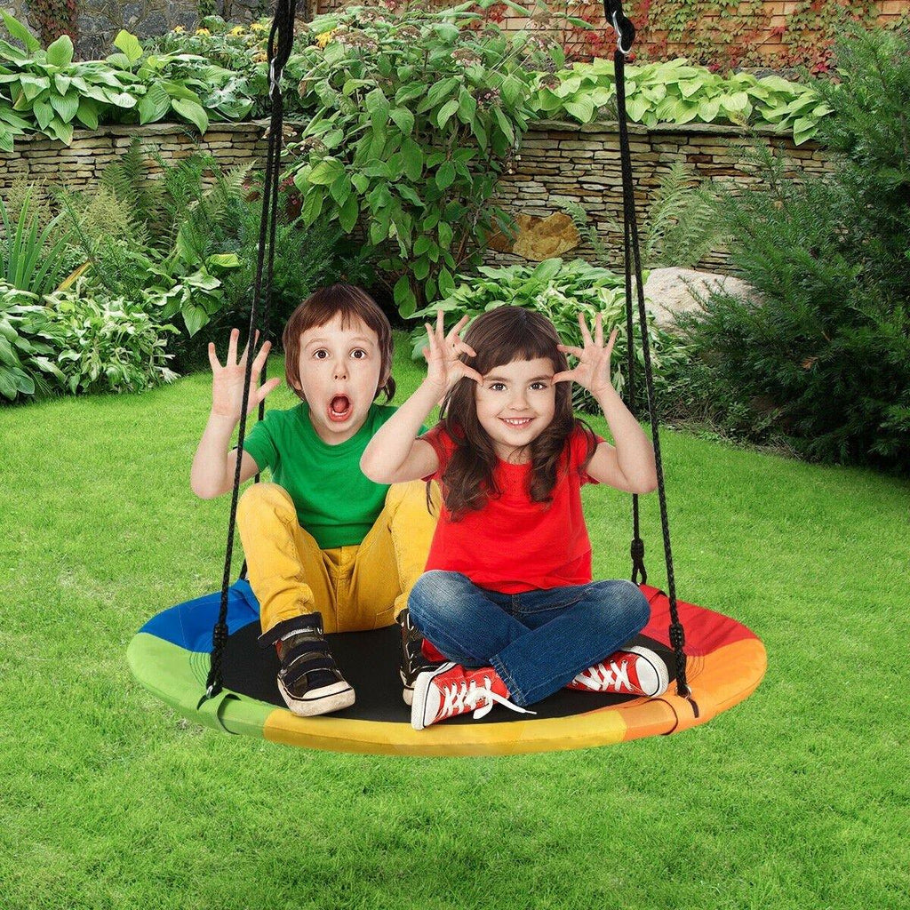 40" Waterproof Saucer Tree Swing Set, Indoor Outdoor Round Swing Colorful Rainbow- Adjustable Hanging Ropes (Multicolor) - costzon