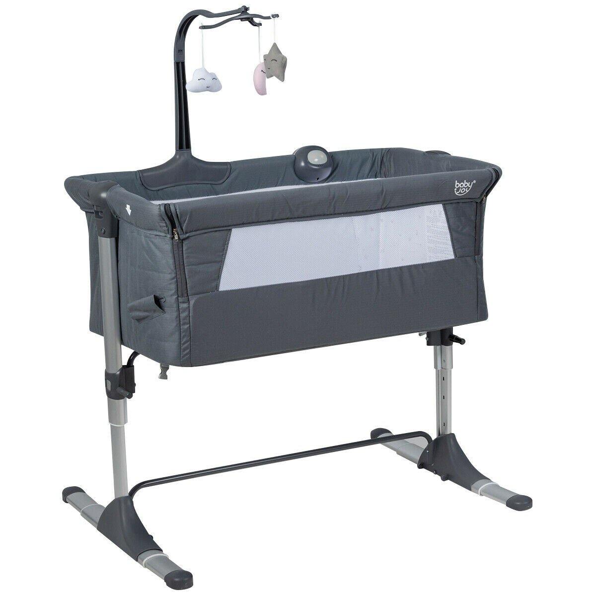 BABY JOY Baby Bedside Height Adjustable Portable Crib w/Musi
