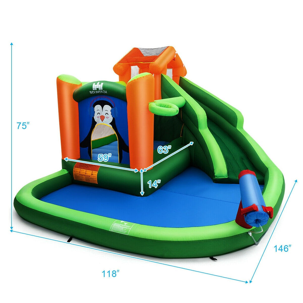 BOUNTECH Inflatable Water Slide, 6 in 1 Jumping Bounce House w/ Climbing Wall (Without Blower) - costzon