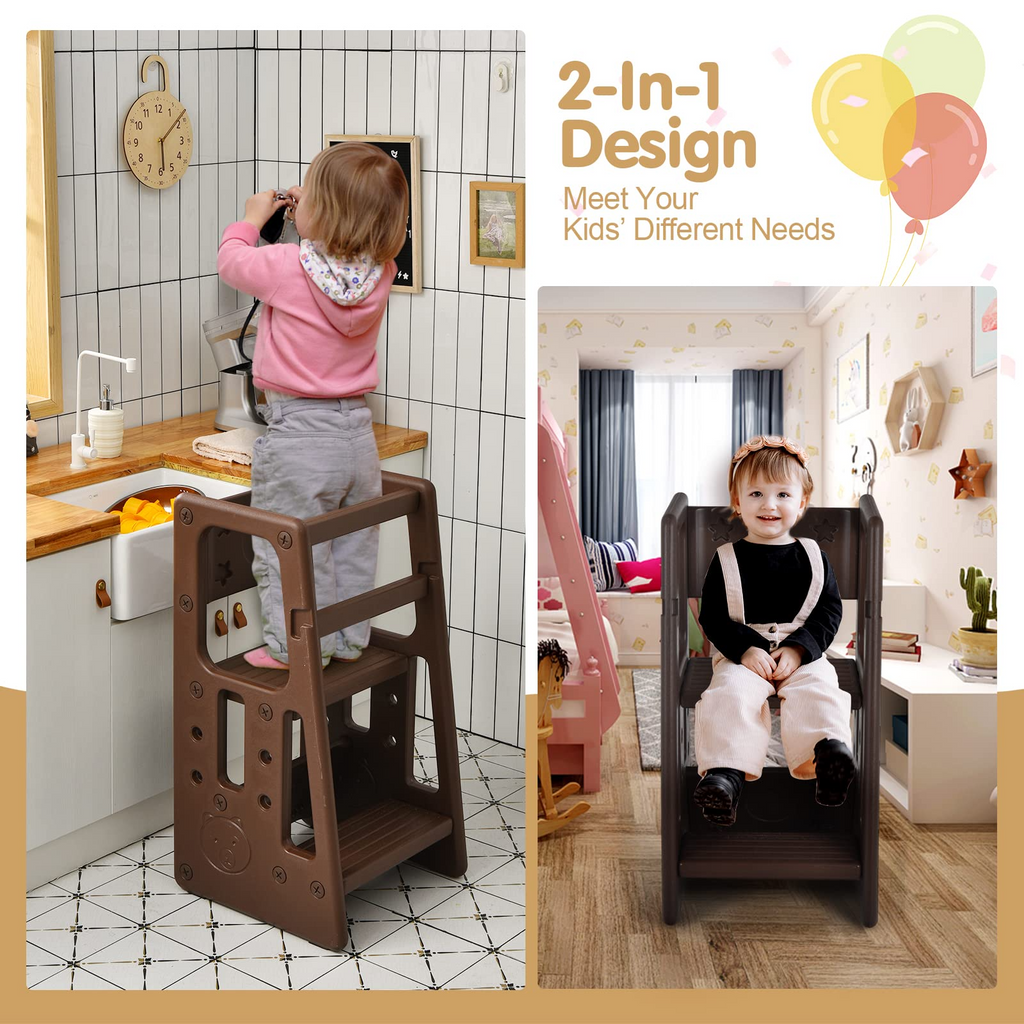 Kids Kitchen Step Stool with Double Safety Rails - Costzon