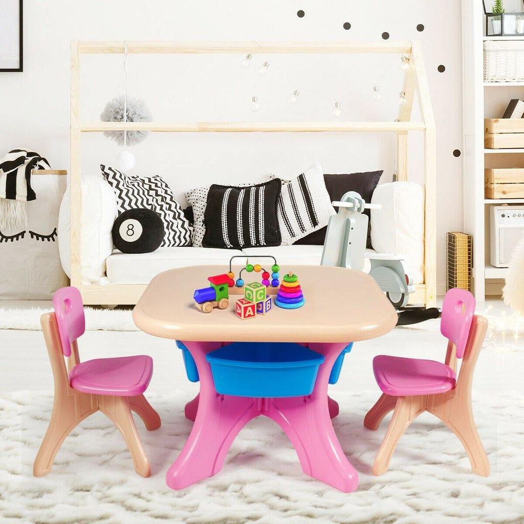 3 Piece Activity Table w/Detachable Toy Storage Bins & 2 Chairs for Children Reading Art Craft, Pink - costzon