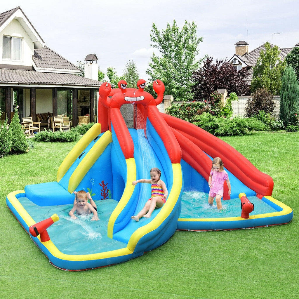 BOUNTECH Inflatable Water Slide, Crab Themed Bouncer Park w/Double Slides - costzon