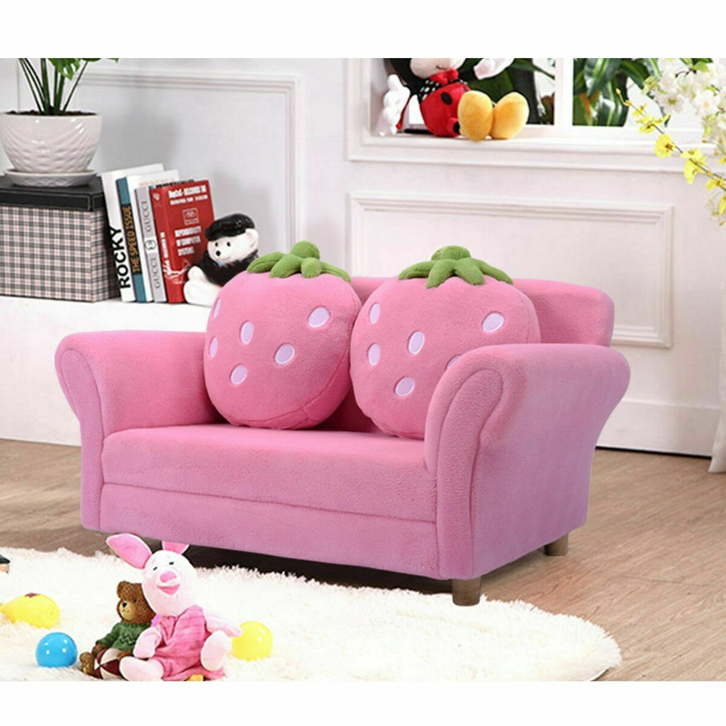 Kids Sofa, with 2 Cute Strawberry Pillows - costzon