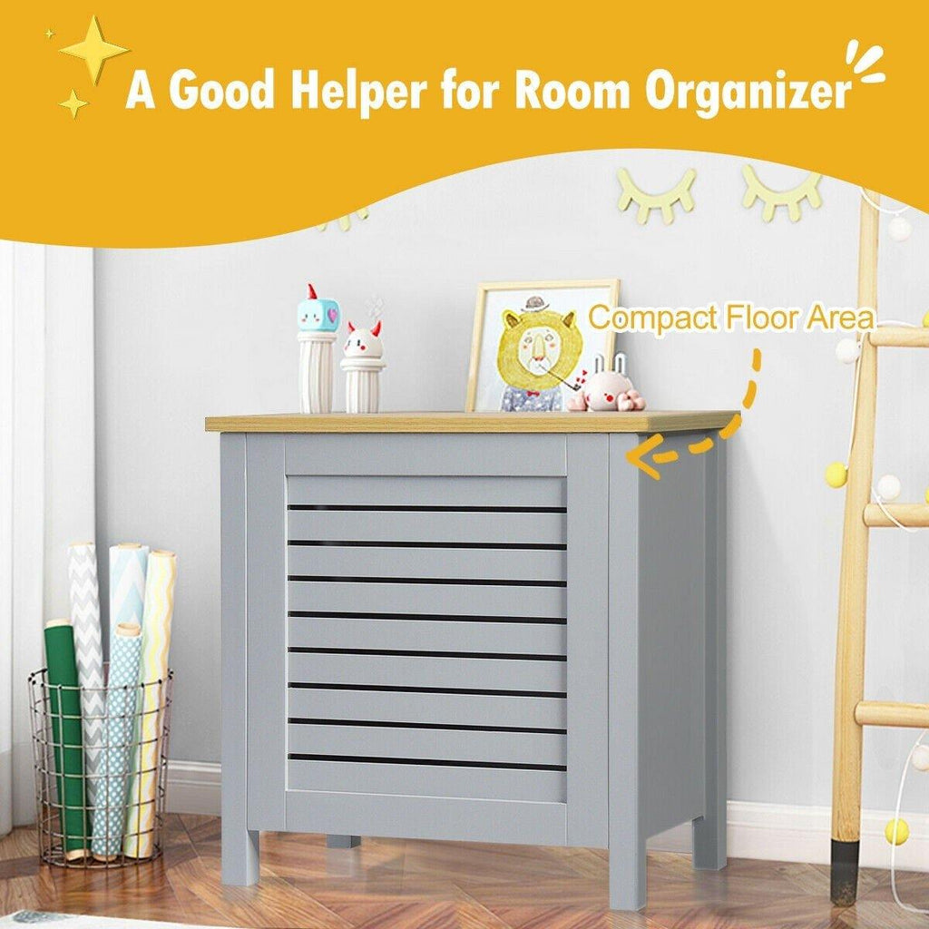 Costzon Wooden Toy Box Chest with Lid, Large Storage Cabinet with Louver Design for Storage (Grey) - costzon