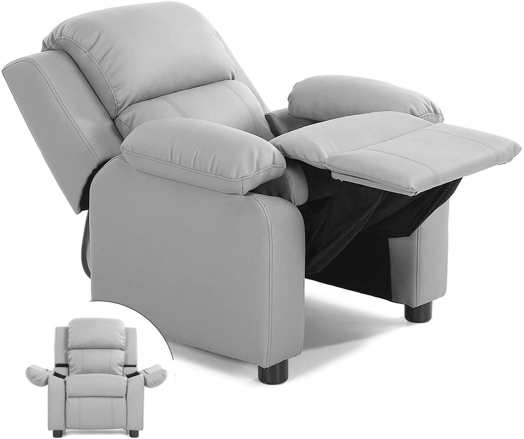 Costzon Kids Recliner, Leather Recliner Chair w/Footrest, Armrest Storage, Headrest & Lumbar Support - costzon