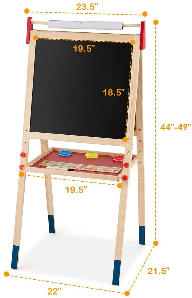 Costzon 3 in 1 Kids Art Easel with Paper Roll, Double Sided Adjustable Chalkboard & White Dry Erase with 4 Drawing Board Clips - costzon