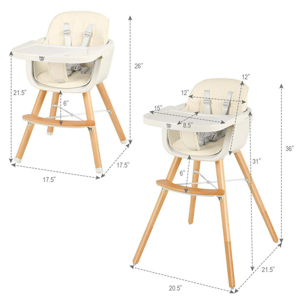 BABY JOY Convertible Baby High Chair, 3 in 1 Wooden Highchair/Booster/Chair with Removable Tray (Beige) - costzon