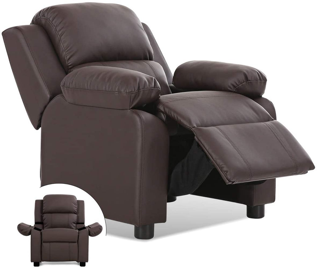 Costzon Kids Recliner, Leather Recliner Chair w/Footrest, Armrest Storage, Headrest & Lumbar Support - costzon