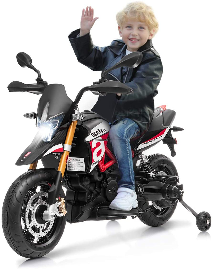 Costzon 12V Kids Motorcycle, Licensed Aprilia Electric Motorcycle Ride On Toy w/ Training Wheels,Red - costzon