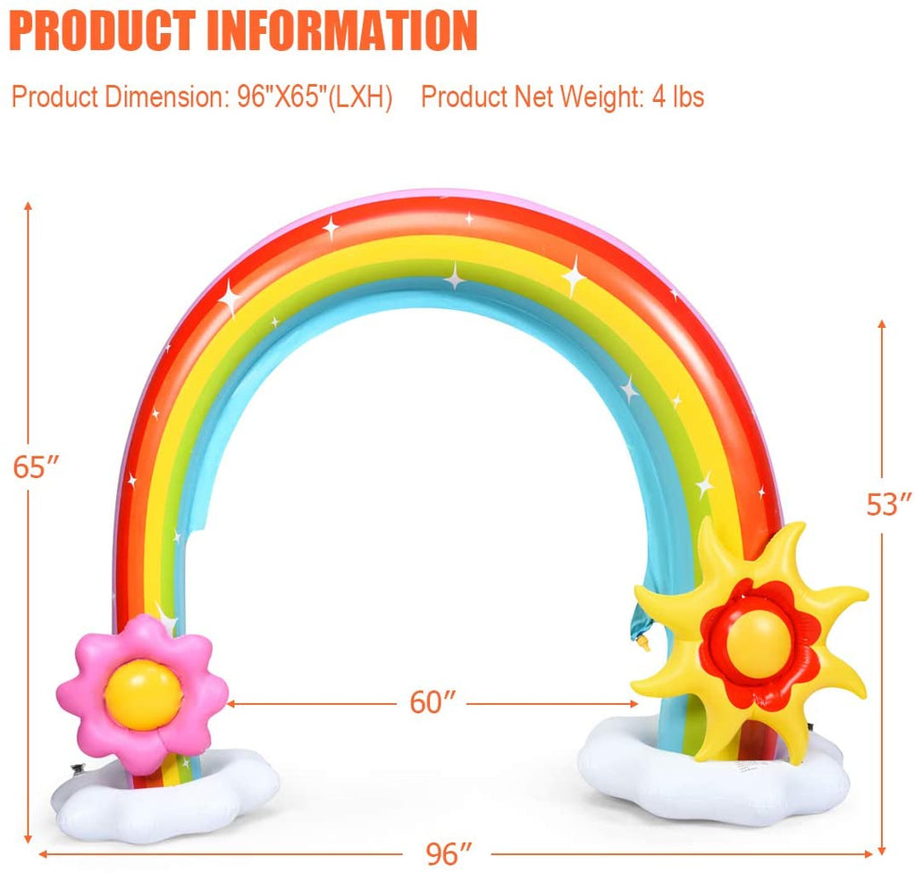 Costzon Inflatable Rainbow Sprinkler for Kids, 96" Outdoor Yard Summer Water Toy w/ Detachable Sun & Flower Frisbee - costzon
