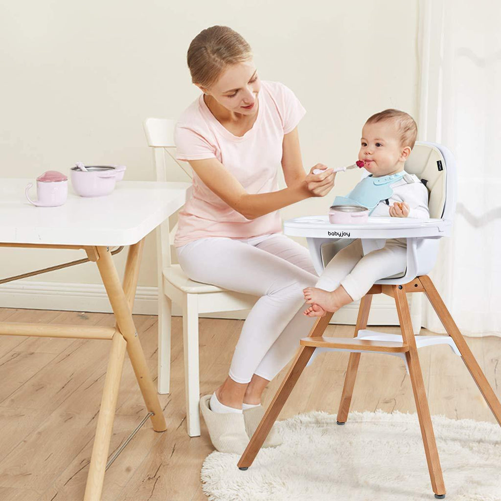 BABY JOY 4 in 1 High Chair, Baby Eat & Grow Convertible Wooden High Chair/Rocking Chair/Booster Seat/Toddler Chair - costzon