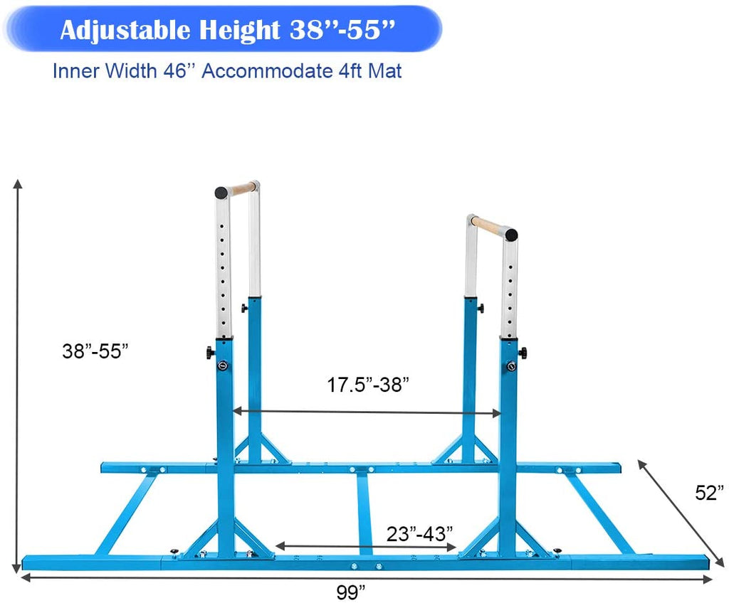 Costzon Double Horizontal Bars, Junior Gymnastic Training Parallel Bars w/11-Level 38-55" Adjustable Heights, 264lbs - costzon