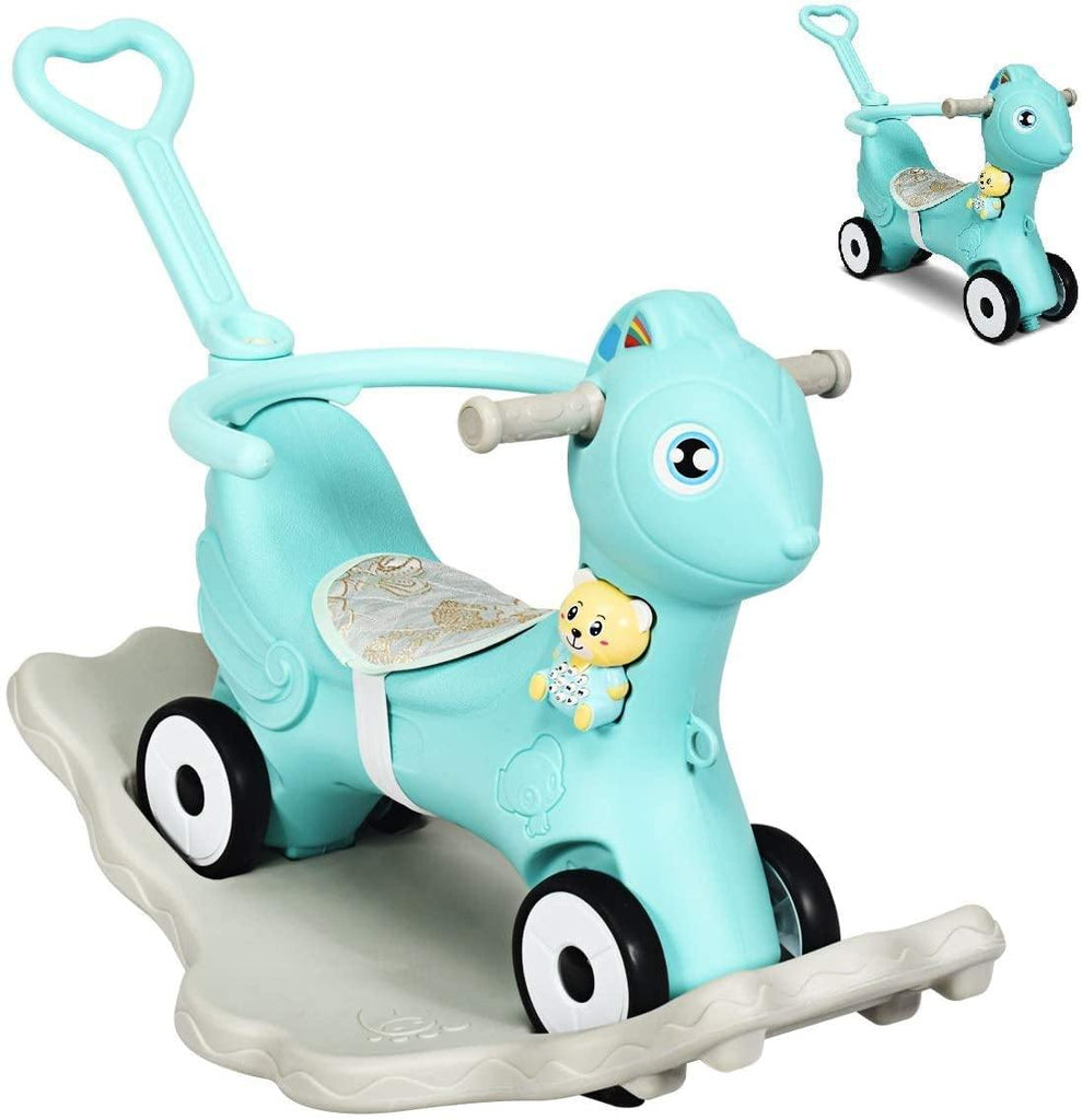 Costzon 4 in 1 Baby Rocking Horse, Ride on Push Car, Push and Ride Racer w/ Music, Green - costzon