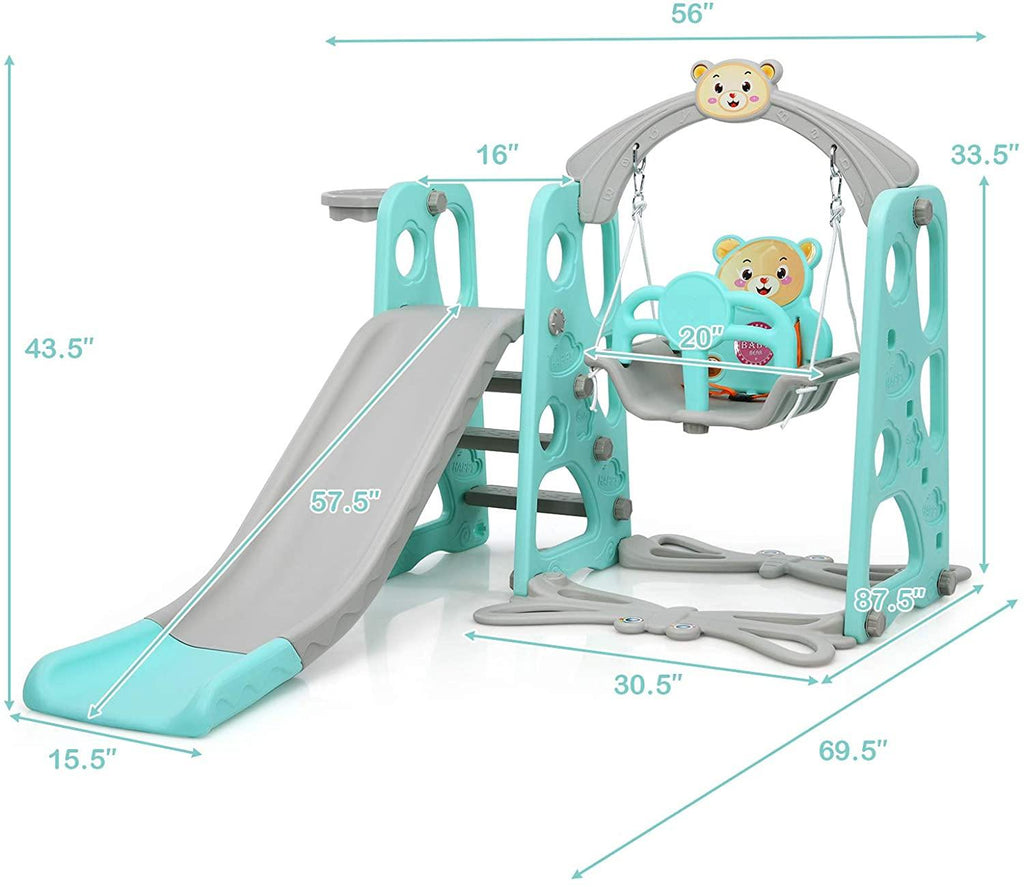 4 in 1 Toddler Climber and Swing Set, Kids Play Climber Slide Playset with Basketball Hoop - costzon