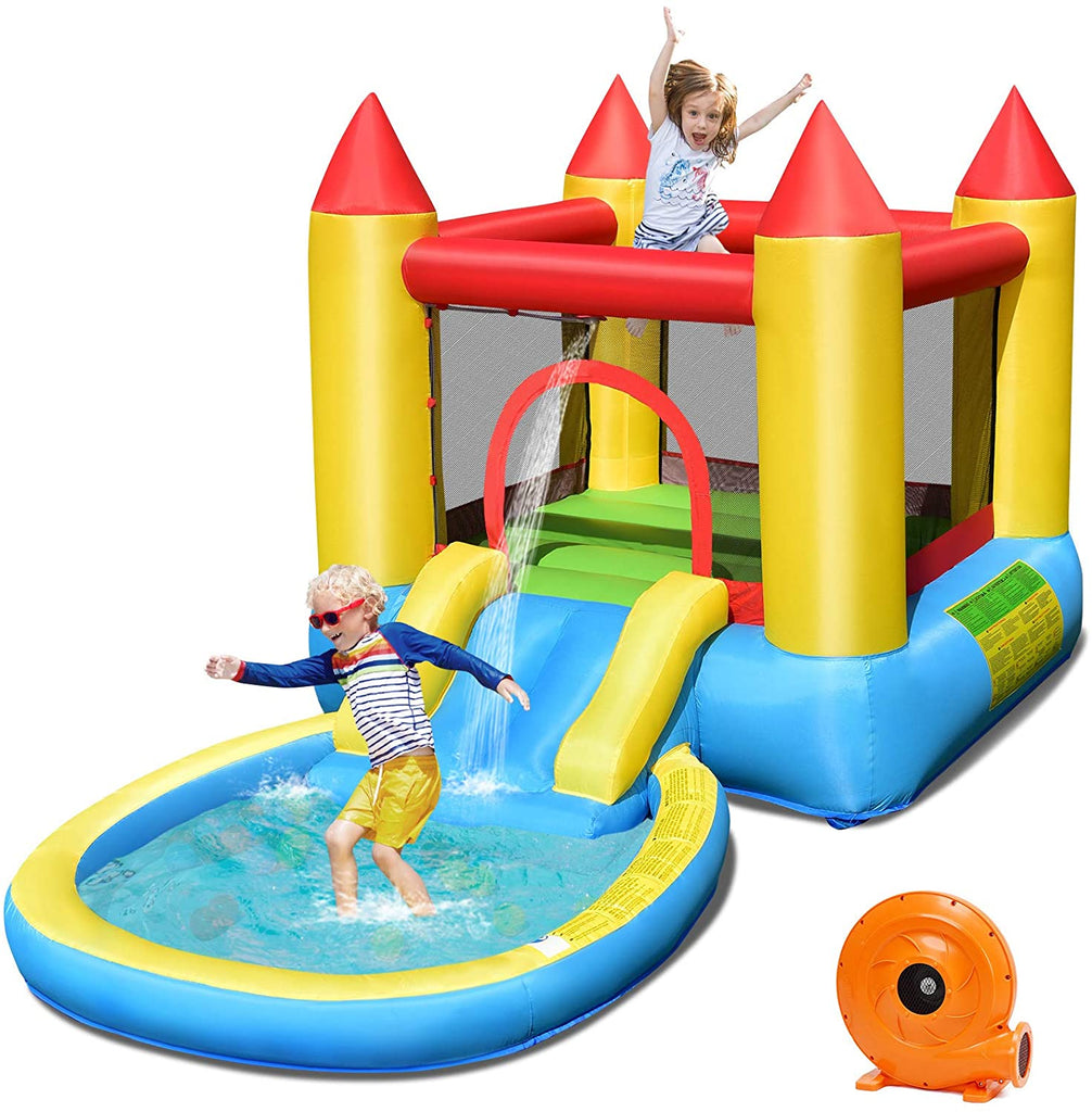 Costzon Inflatable Bounce House, Castle Jumping Bouncer with Water Slide (with 580W Air Blower) - costzon