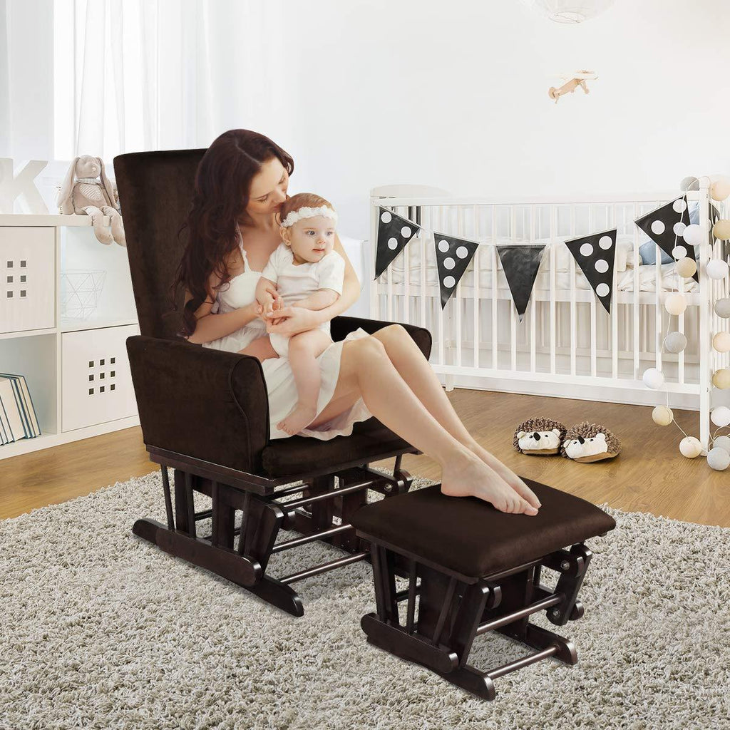 Costzon Baby Glider and Ottoman Cushion Set, Wood Baby Rocker Nursery Furniture - costzon