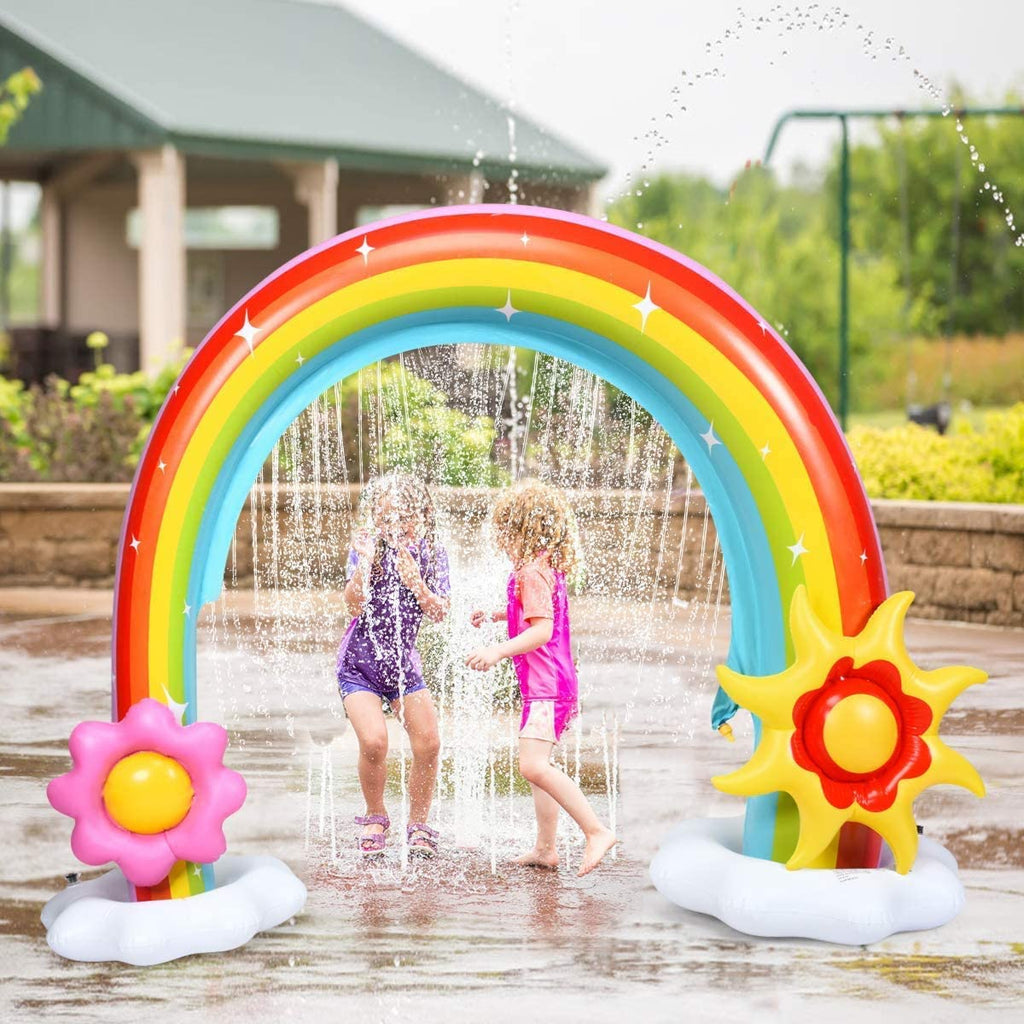 Costzon Inflatable Rainbow Sprinkler for Kids, 96" Outdoor Yard Summer Water Toy w/ Detachable Sun & Flower Frisbee - costzon