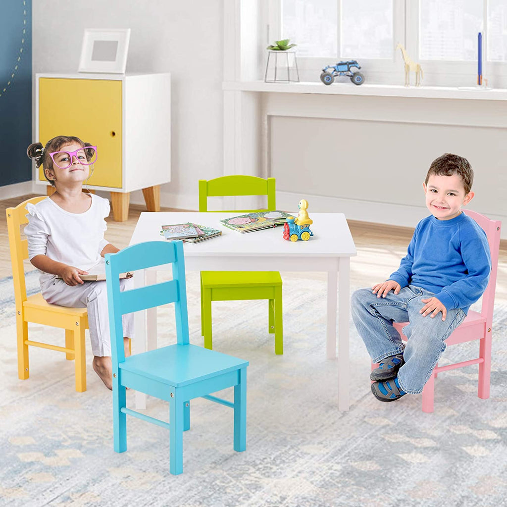 Kids Table and Chair Set, 5 Piece Wood Activity Table & Chairs for Children Arts - costzon