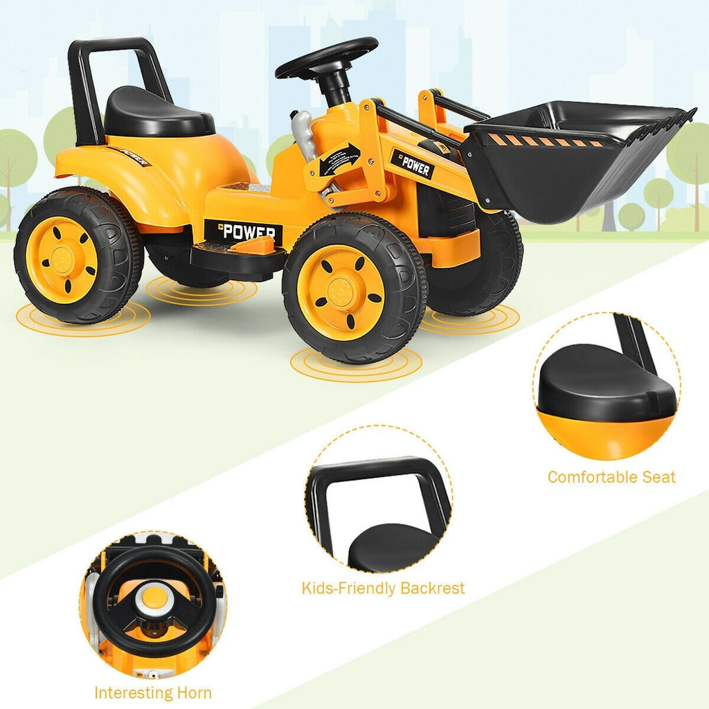 Costzon Kids Ride On Excavator, 6V Battery Powered Construction Tractor w/ Horn, Controllable Digging Bucket - costzon