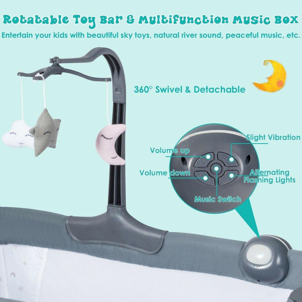 BABY JOY Baby Bedside Bassinet, Height Adjustable Portable Crib w/Music - costzon