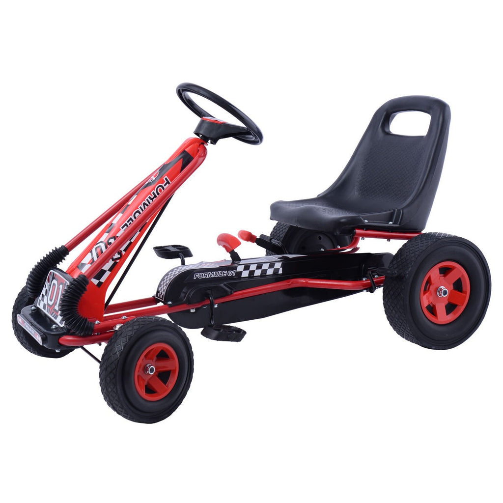 Costzon Go Kart, 4 Wheel Pedal Powered Ride On, Outdoor Racer with Adjustable Seat (Red) - costzon