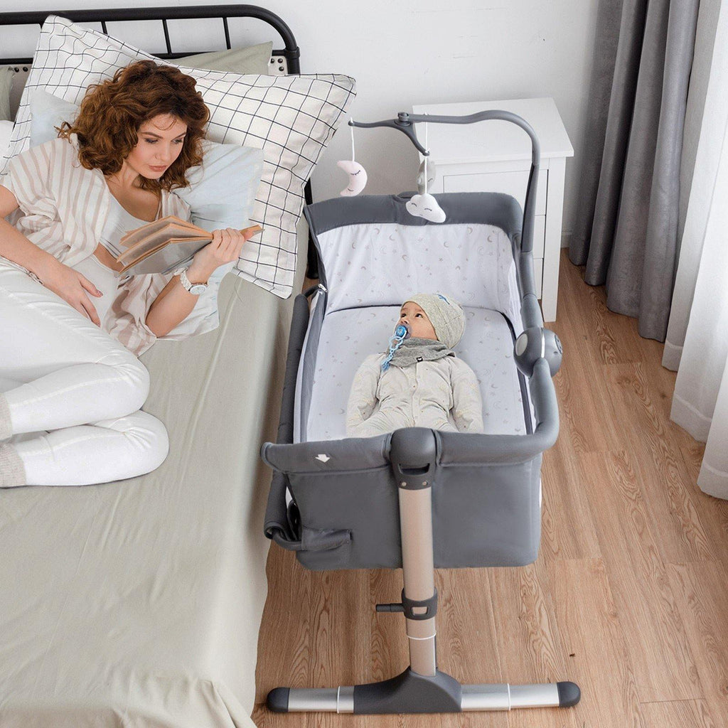 BABY JOY Baby Bedside Bassinet, Height Adjustable Portable Crib w/Music - costzon