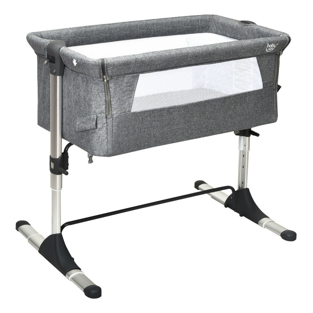 BABY JOY Baby Bedside Crib, Portable Travel Sleeper Bed Side Bassinet w/Carrying Bag (Grey) - costzon