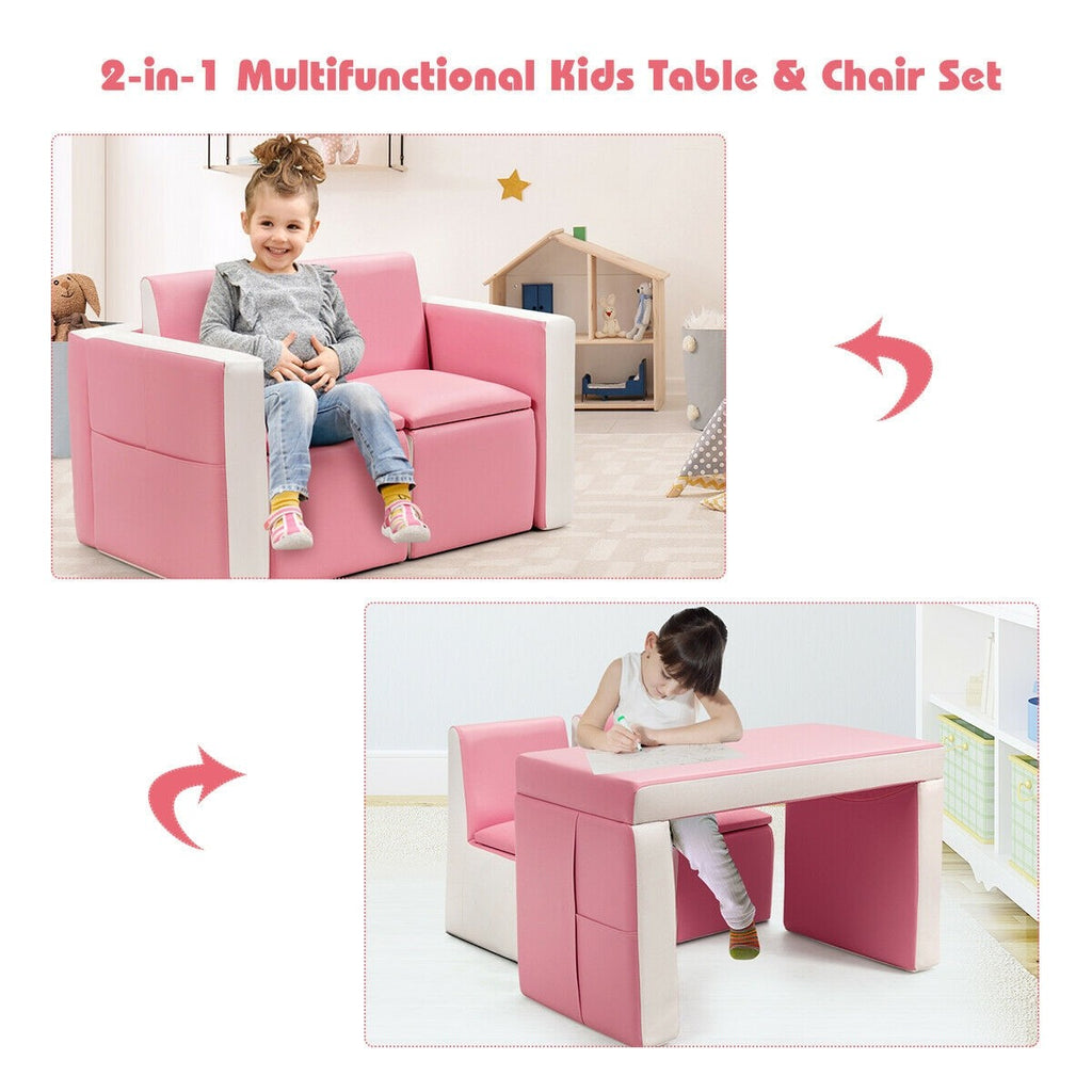 Costzon Kids Sofa, 2 in 1 Double Sofa Convert to Table and Two Chairs - costzon