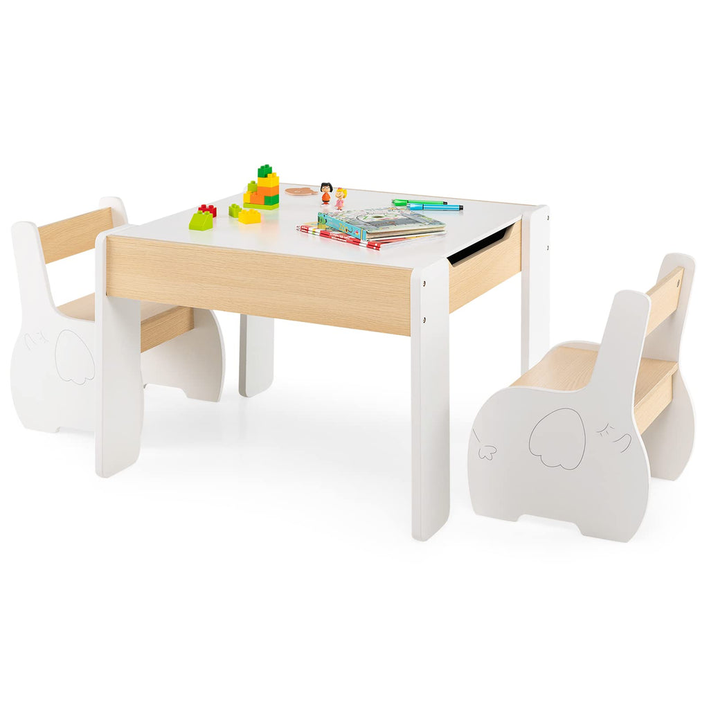  Kids Table and Chair Set, 4 in 1 Wooden Activity Table & 2 Chairs - Costzon