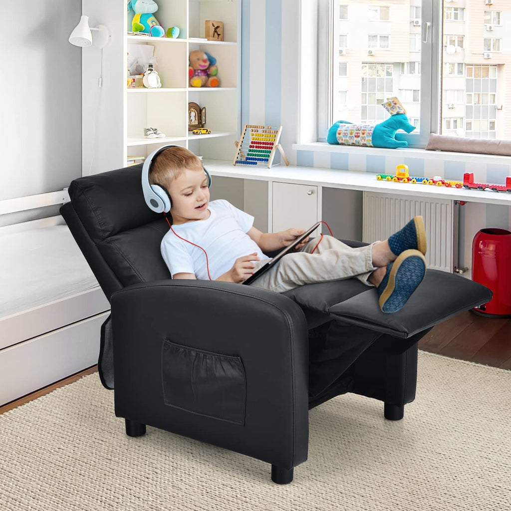 Kids Recliner, Adjustable PU Leather Lounge Chair - Costzon