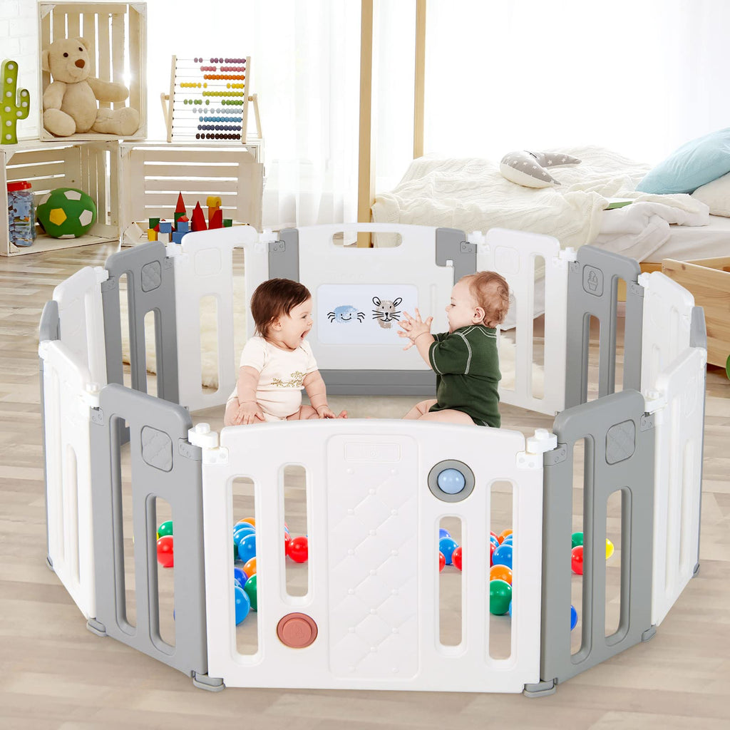 Costzon Baby Playpen, Foldable Activity Play Center with Safety Gate