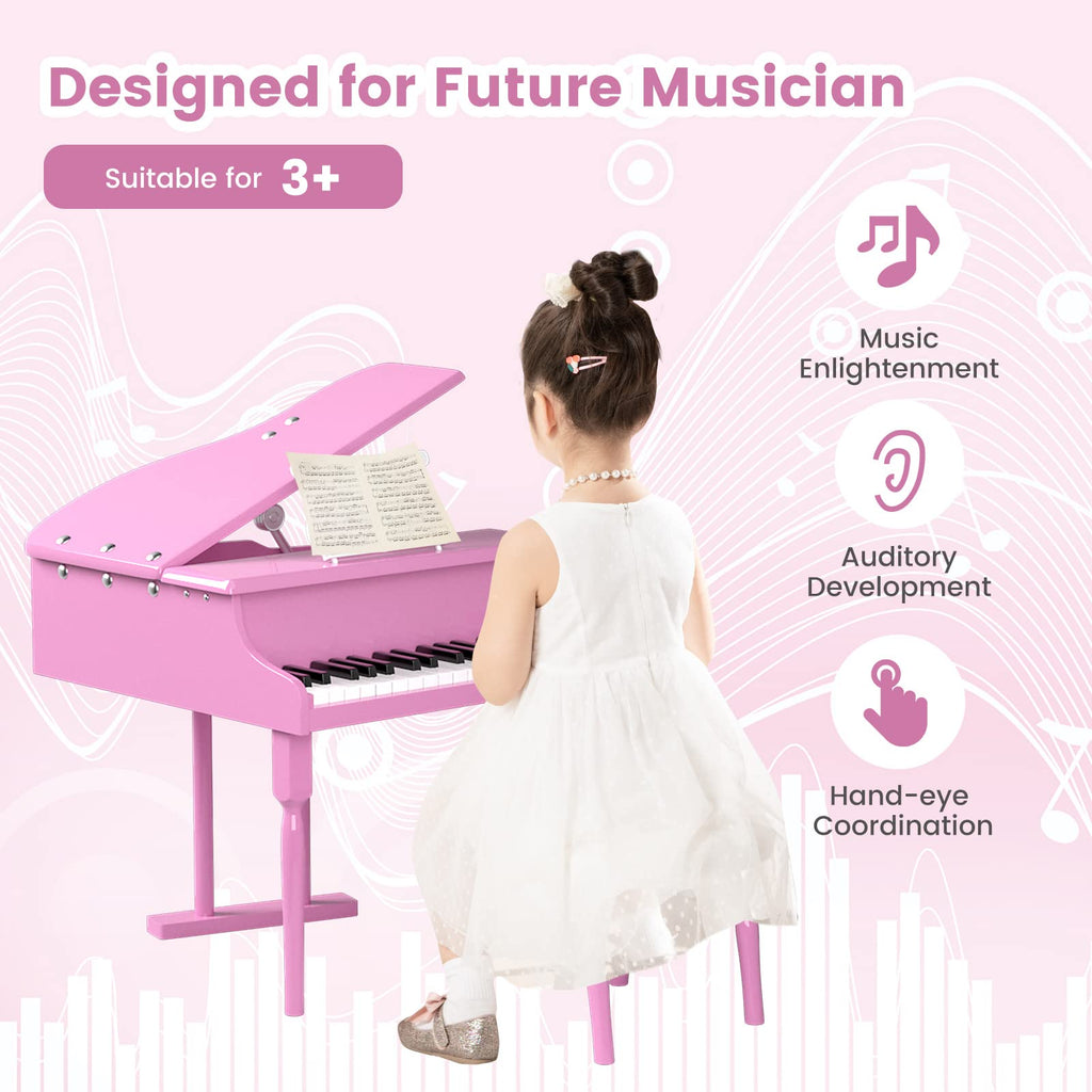 30 Keys Wood Toy Grand Piano with Music Stand and Bench - Costzon