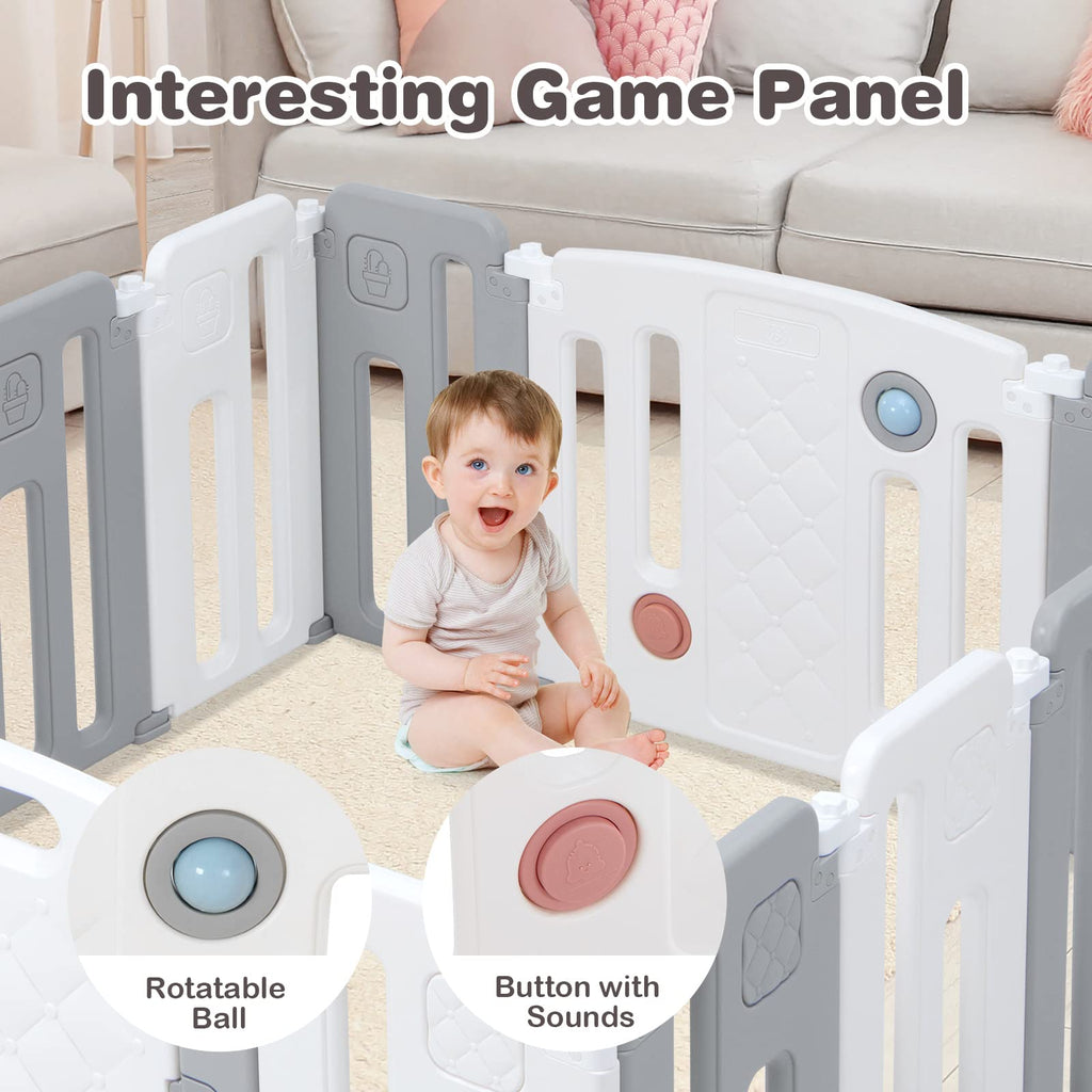 Costzon Baby Playpen, Foldable Activity Play Center with Safety Gate