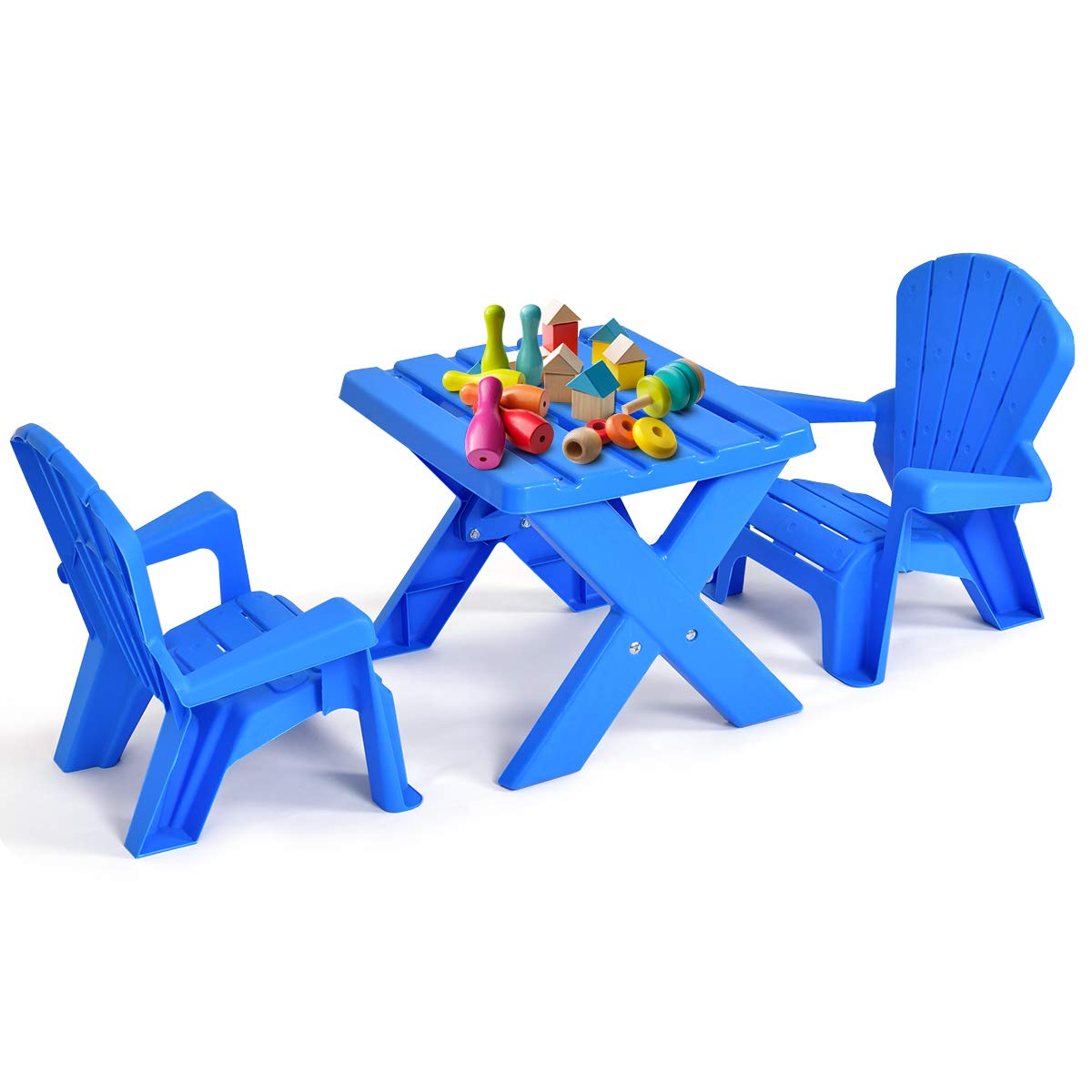 Costzon Kids Plastic Table and 2 Chairs Set, Adirondack Chair for Indo ...