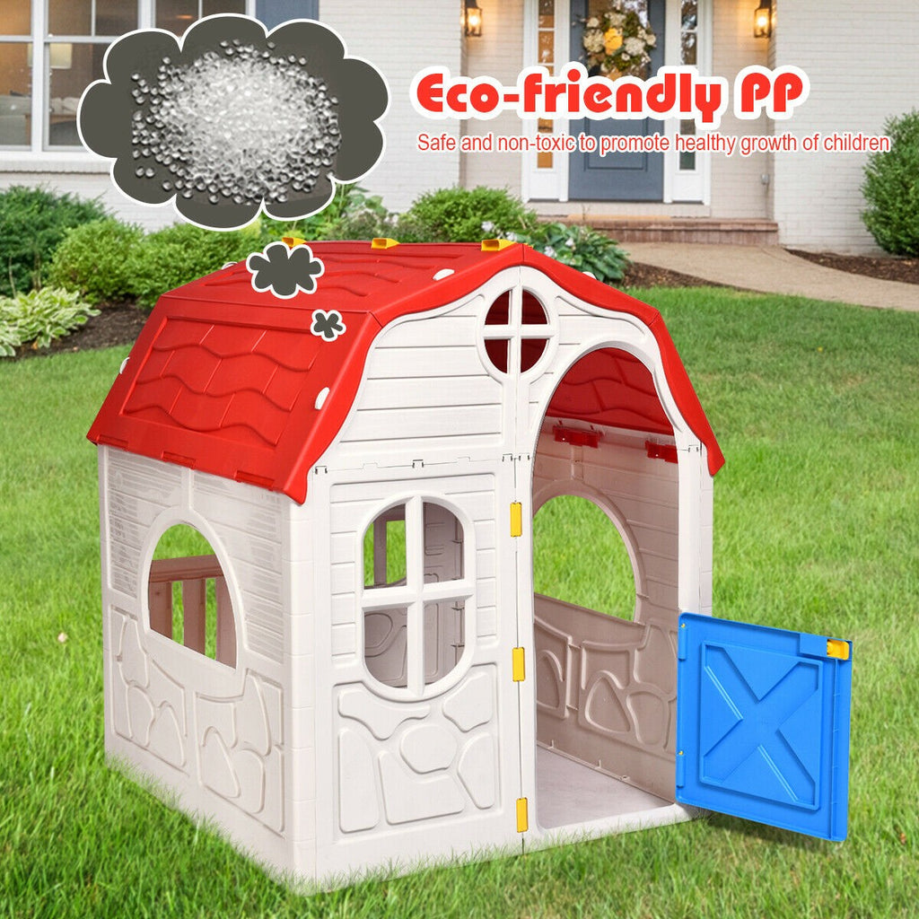 Costzon Kids Foldable Playhouse, Portable Game Cottage with Windows, Door - costzon