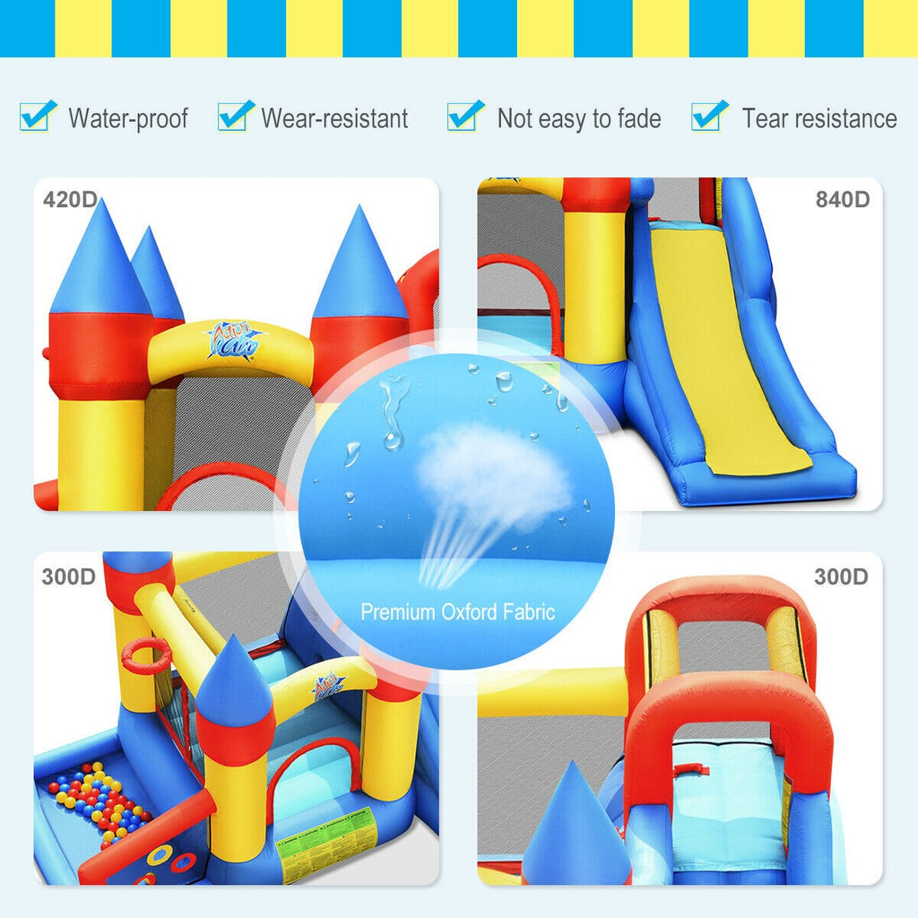 BOUNTECH Inflatable Bounce House, 6-in-1 Castle Bouncer w/ Long Slide (with 780W Air Blower) - costzon