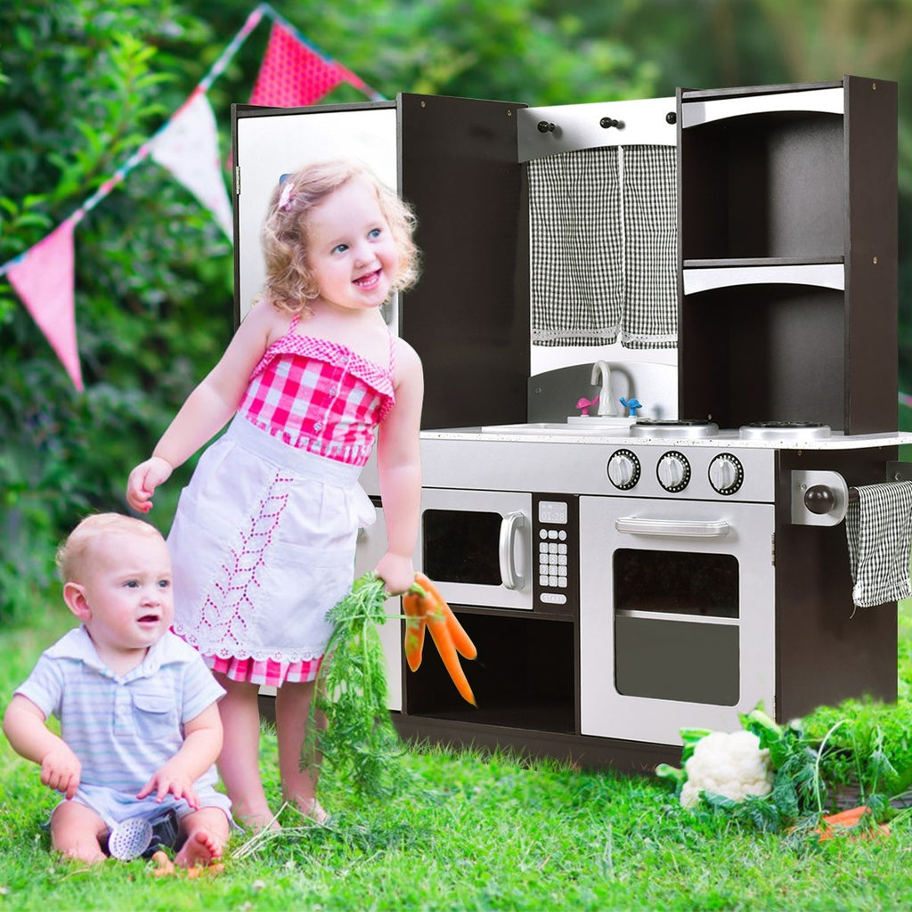 Kids Kitchen Playset,Toddler Gift Toy (37.4" Height, Espresso) - costzon