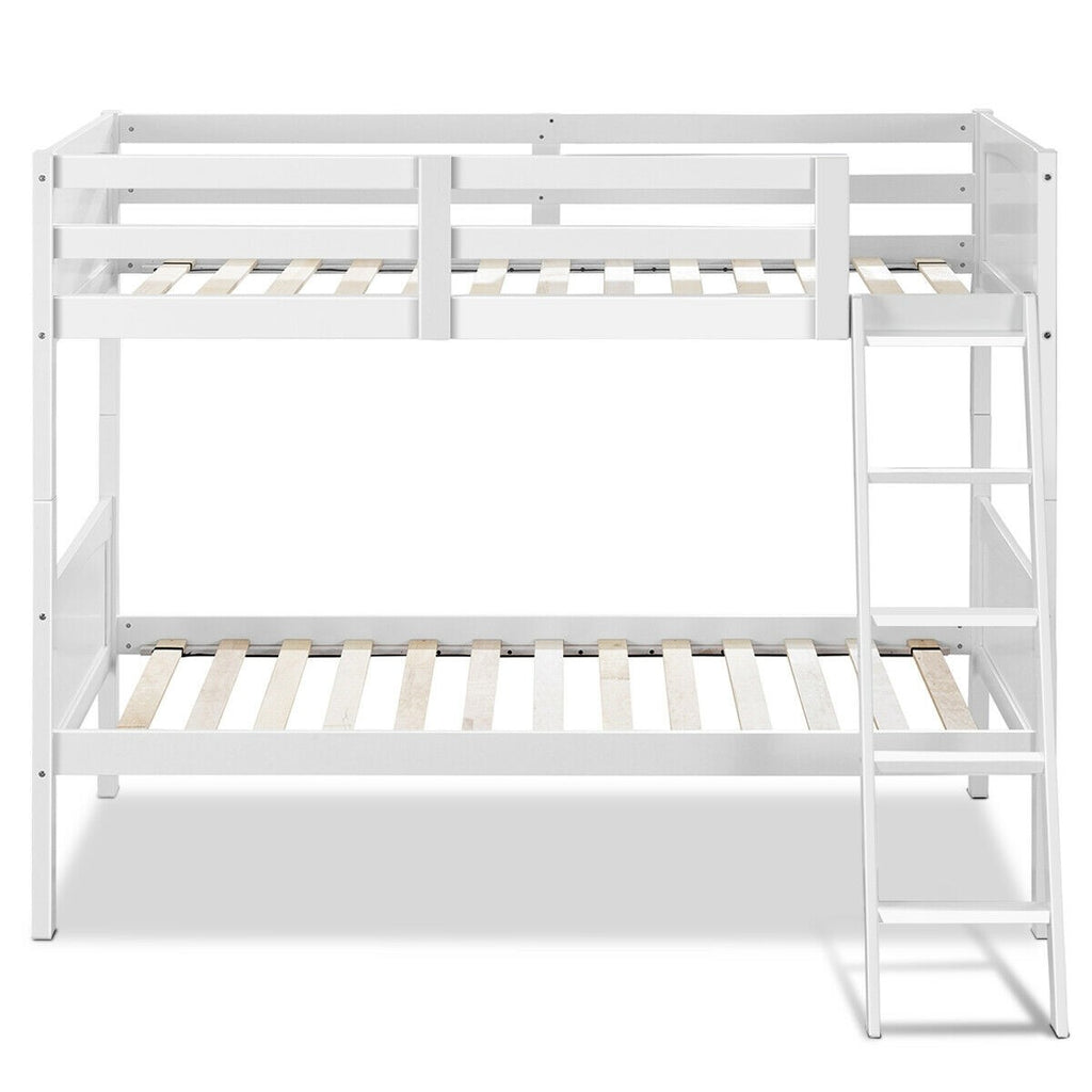 Costzon Wooden Twin Over Twin Bunk Beds Convertible 2 Individual Twin Beds for Kids Children - costzon