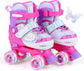 BABY JOY 4-Size Adjustable Quad Skates for Girls Teens 9-14 w/Light-up Wheels & Safety Protection