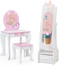 Costzon Kids Vanity & Jewelry Armoire Cabinet, Pretend Play Kids Vanity Table and Chair Set