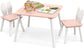 Costzon Kids Table and Chair Set, 3 Pieces Wooden Activity Play Table & 2 Cute Rabbit, Solid Wood Legs