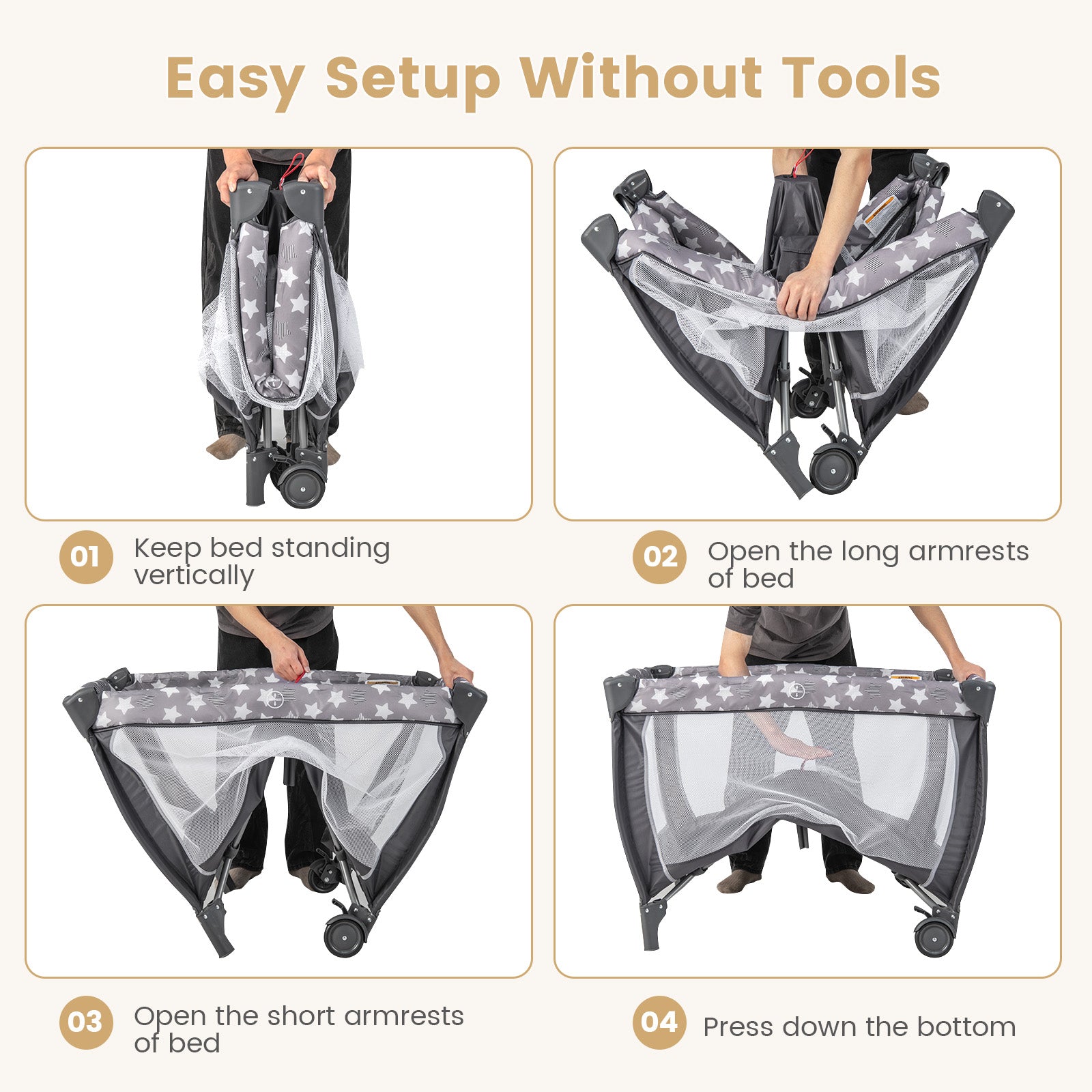 Costzon in Pack and Play with Bassinet, Portable Baby Playard