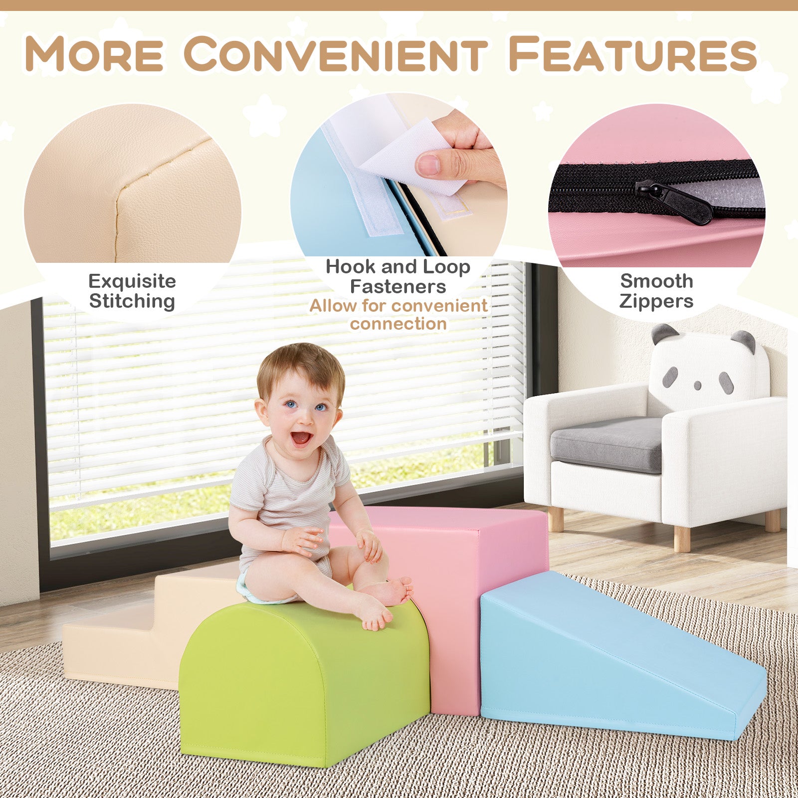 6-Piece Baby Foam Climbing Blocks - Soft Play Set For Toddlers 1-3 In Cappuccino Color