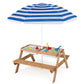 Costzon Kids Picnic Table, 3 in 1 Sand & Water Table w/Height Adjustable Umbrella, Removable Tabletop